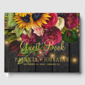 Rustieke bloemenelegante houten bordeaux verlichti gastenboek (Voorkant)