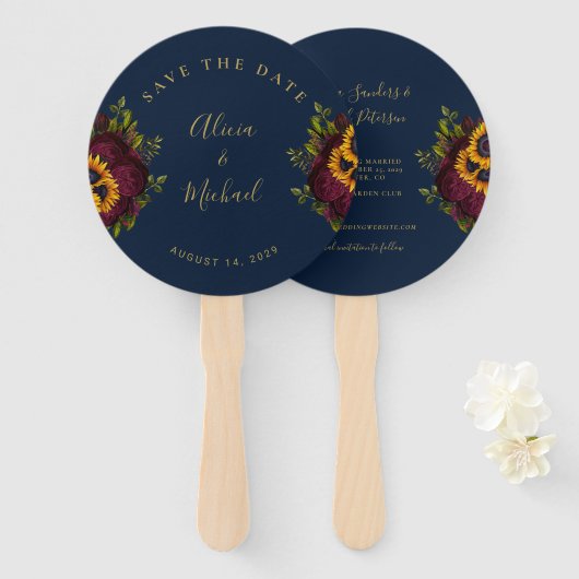 Rustieke bloemenelegante script bruiloft opslaan d handwaaier (Voorkant en achterkant)