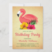  rustieke bloemenflamingo verjaardagsfeestje kaart (Voorkant)