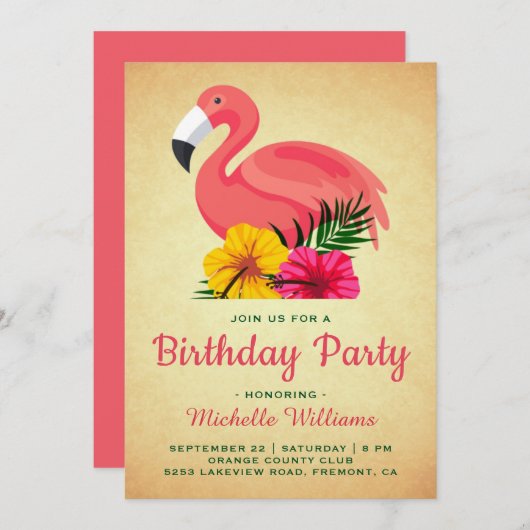  rustieke bloemenflamingo verjaardagsfeestje kaart (Voorkant / Achterkant)