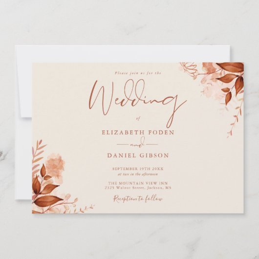 Rustieke bloemenfoto herfst herfst bruiloft kaart (Voorkant)