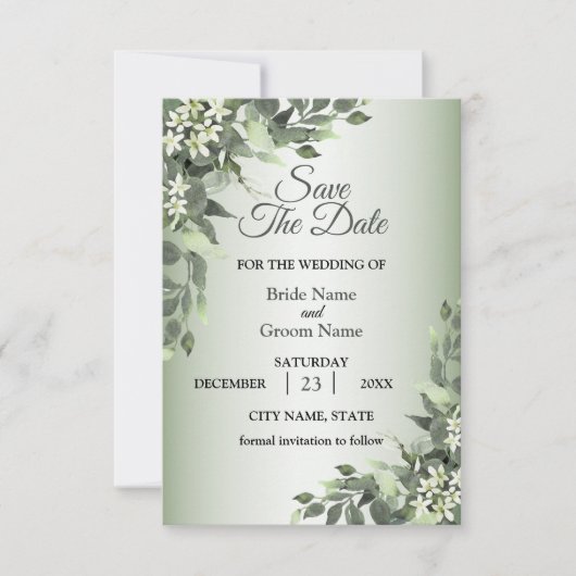 Rustieke bloemengebouwen Eucalyptusbladeren Save The Date (Voorkant)