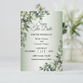 Rustieke bloemengebouwen Eucalyptusbladeren Save The Date (Staand voorkant)