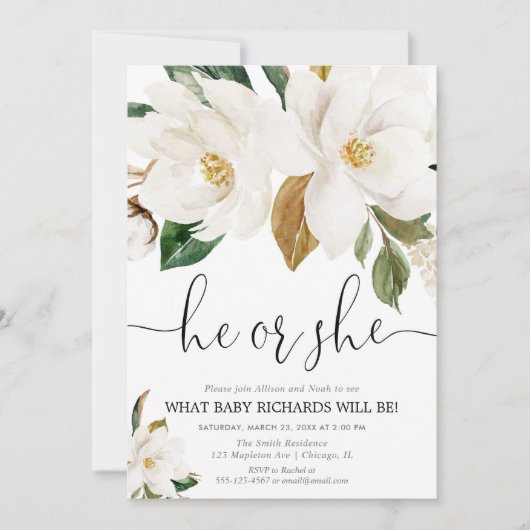 Rustieke bloemengeslacht onthullen, witte magnolia kaart (Voorkant)