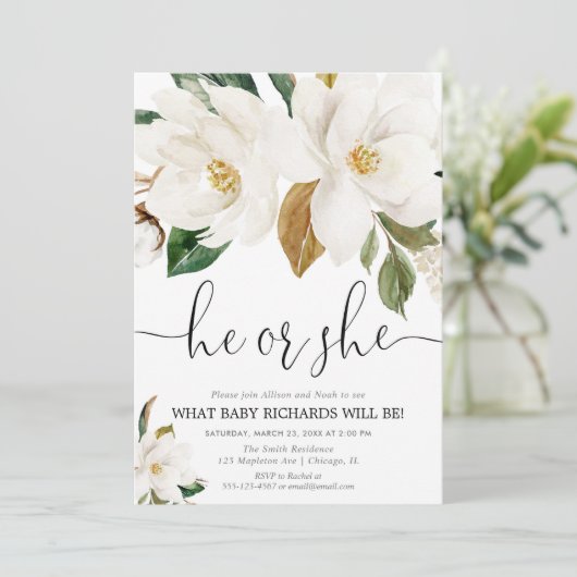 Rustieke bloemengeslacht onthullen, witte magnolia kaart (Staand voorkant)