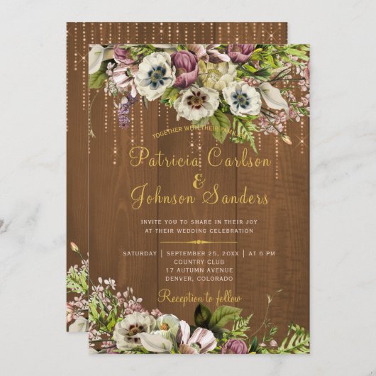 Rustieke bloemengouden script herfsthouten herfst kaart (Voorkant / Achterkant)