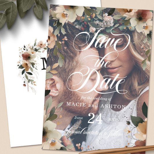 Rustieke Bloemengrens Bruiloft Namen Retouradres Zelfinktende Stempel