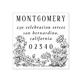 Rustieke Bloemengrens Familienaam & Retouradres Rubberstempel