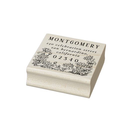 Rustieke Bloemengrens Familienaam & Retouradres Rubberstempel (Stempel)