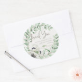 Rustieke bloemengroene bladeren dank u bruiloft ronde sticker (Envelop)