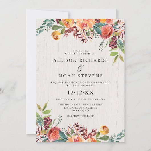 Rustieke bloemenherfst herfst bordeaux blozen brui kaart (Voorkant)