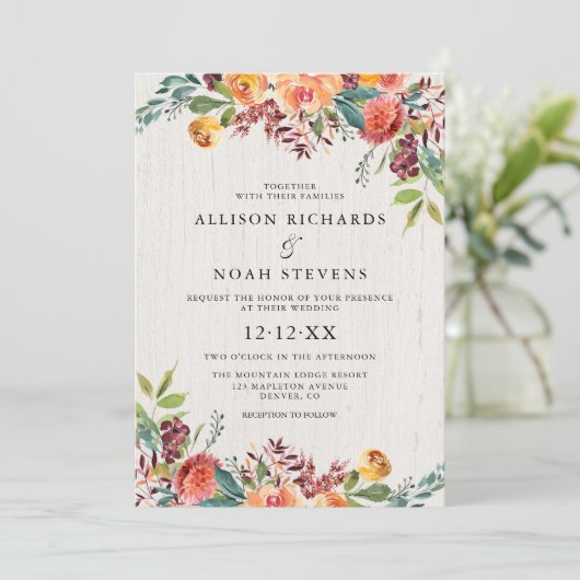 Rustieke bloemenherfst herfst bordeaux blozen brui kaart (Staand voorkant)