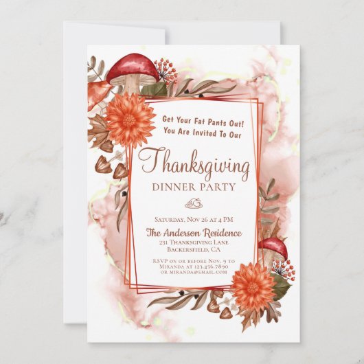 Rustieke bloemenherfstbladeren Thanksgiving diner Kaart (Voorkant)