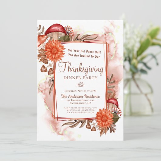 Rustieke bloemenherfstbladeren Thanksgiving diner Kaart (Staand voorkant)