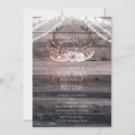 Rustieke Bloemenherten Antlers & String Lights Kaart (Voorkant)