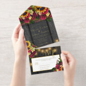 Rustieke bloemenhouten bruiloft RSVP All In One Uitnodiging (Uittrekbaar)