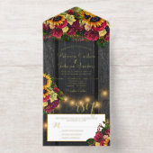 Rustieke bloemenhouten bruiloft RSVP All In One Uitnodiging (Binnenkant)