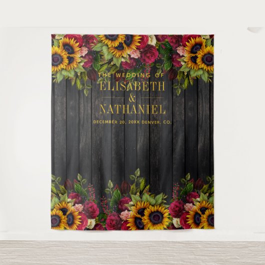 Rustieke bloemenhouten trouwfotocabine achtergrond wandkleed (Voorkant)