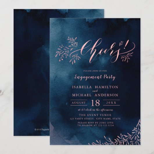 Rustieke bloemenkalligrafie juicht verlovingsfeest kaart (Voorkant / Achterkant)