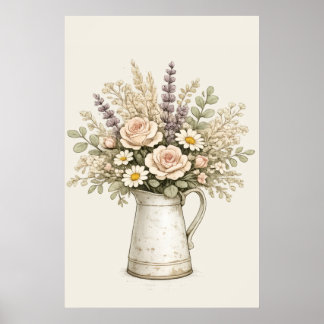 Rustieke bloemenkan poster