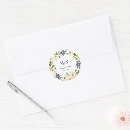 Rustieke Bloemenkrans Bruiloft Monogram Stickers (Envelop)