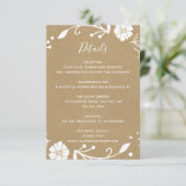 Rustieke bloemenkrans Faux Kraft bruiloft details Informatiekaartje (Staand voorkant)