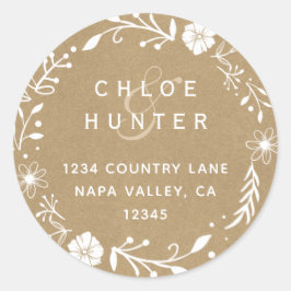 Rustieke bloemenkrans Faux Kraft retouradres Ronde Sticker