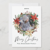 Rustieke bloemenkrans foto Prettig kerstfeest Feestdagenkaart (Voorkant)
