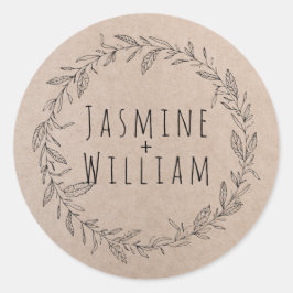 Rustieke bloemenkrans Kraftpapier Persoonlijk Ronde Sticker