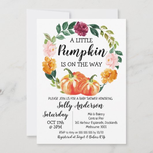 Rustieke Bloemenkrans Little Pumpkin Baby shower Kaart (Voorkant)