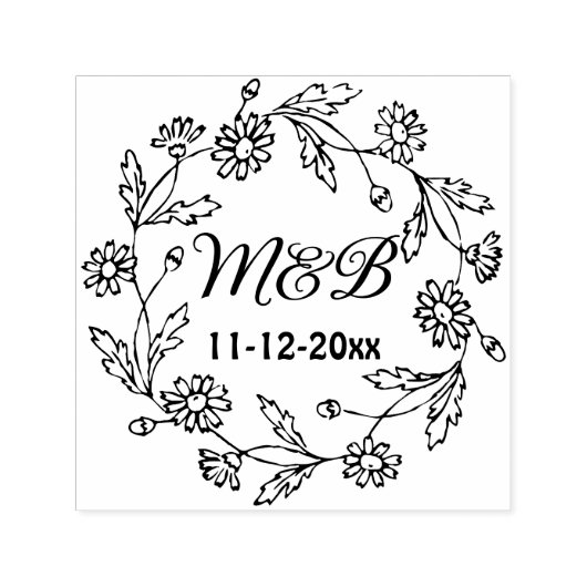 Rustieke Bloemenkrans met Monogrammen & Trouwdatum Zelfinktende Stempel (Design)