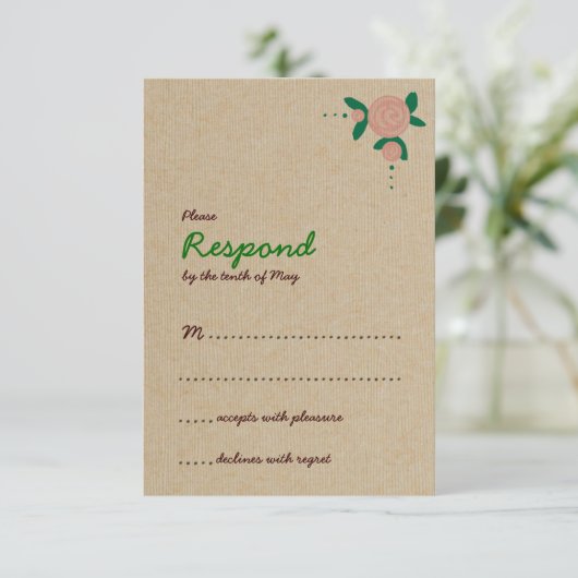 Rustieke bloemenkrans reactie RSVP kaartje (Staand voorkant)