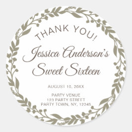 Rustieke bloemenkrans zoet zestien dank u ronde sticker