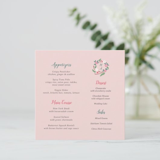Rustieke bloemenkroon met monogram vierkant menu (Staand voorkant)