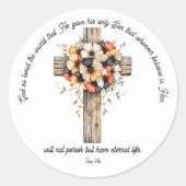 Rustieke bloemenkruis geloof Johannes 3:16 sticker (Voorkant)