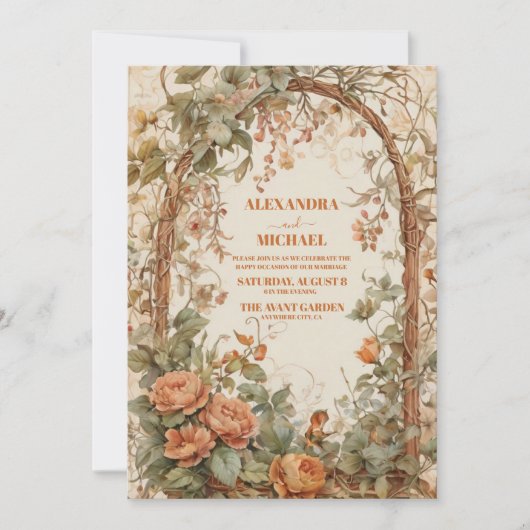  rustieke bloemenkunst nouveau bruiloft kaart (Voorkant)