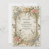 Rustieke bloemenkunst nouveau bruiloft kaart (Voorkant)