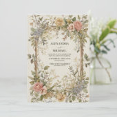 Rustieke bloemenkunst nouveau bruiloft kaart (Staand voorkant)
