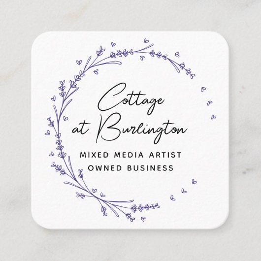 Rustieke bloemenlavendel harten krans vierkante visitekaartje (Voorkant)