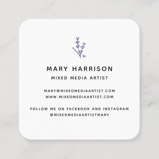 Rustieke bloemenlavendel harten krans vierkante visitekaartje (Achterkant)