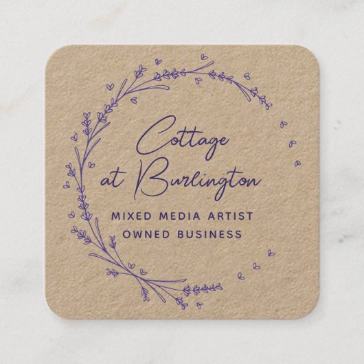 Rustieke bloemenlavendel harten krans vierkante visitekaartje (Voorkant)