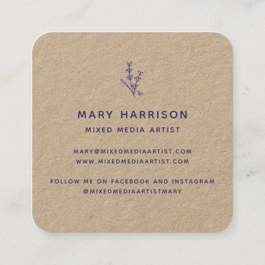 Rustieke bloemenlavendel harten krans vierkante visitekaartje (Achterkant)