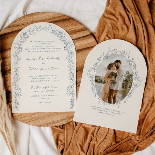 Rustieke Bloemenlijn Art Arch Wedding Kaart