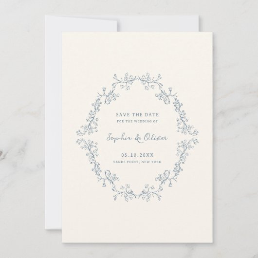 Rustieke  Bloemenlijn Art Bruiloft Save The Date (Voorkant)