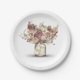 rustieke bloemenmason jar bruiloft papieren bordje