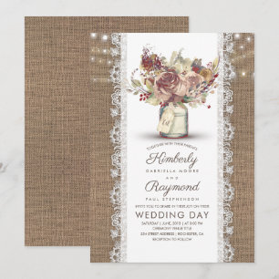 Rustieke  bloemenmason Jar   Burlap bruiloft Kaart