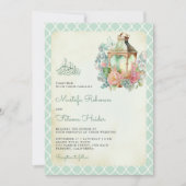 Rustieke bloemenmunt groene lantaarn moslim bruilo kaart (Voorkant)