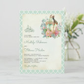 Rustieke bloemenmunt groene lantaarn moslim bruilo kaart (Staand voorkant)