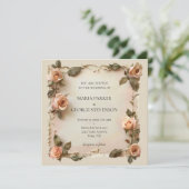 rustieke bloemenoude papieren huwelijksuitnodigin kaart (Staand voorkant)