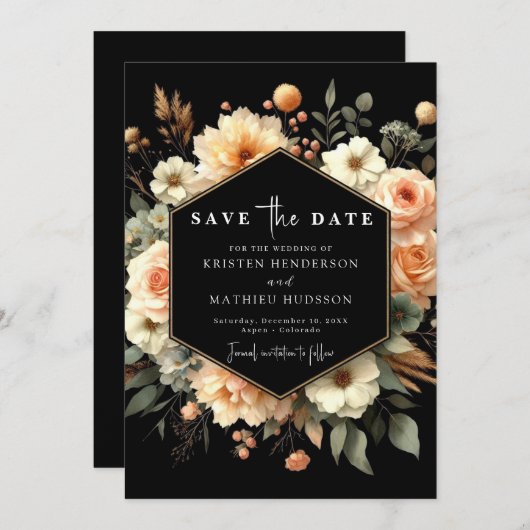 Rustieke Bloemenperzik bruiloft Save The Date (Voorkant / Achterkant)